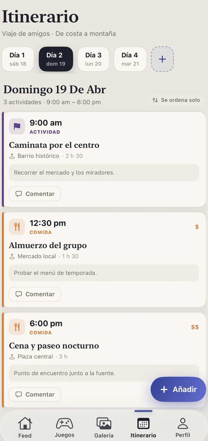 Itinerario de actividades dentro de Sotemi